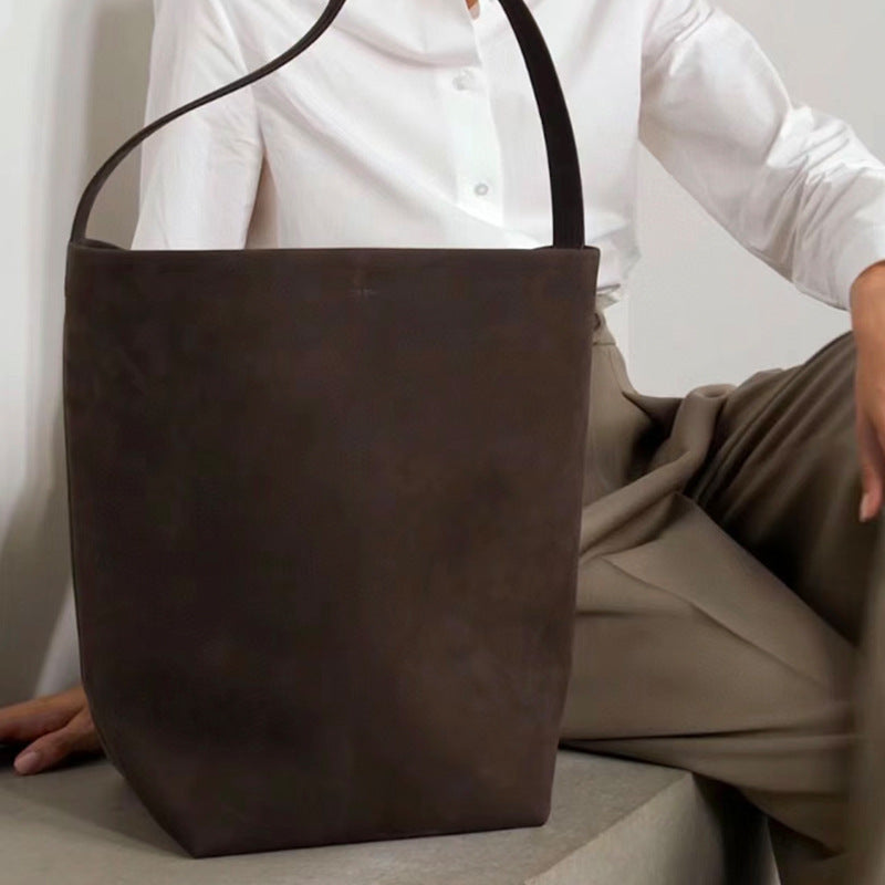 Soft Suede Cowhide Matte Leather Large Bucket Bags