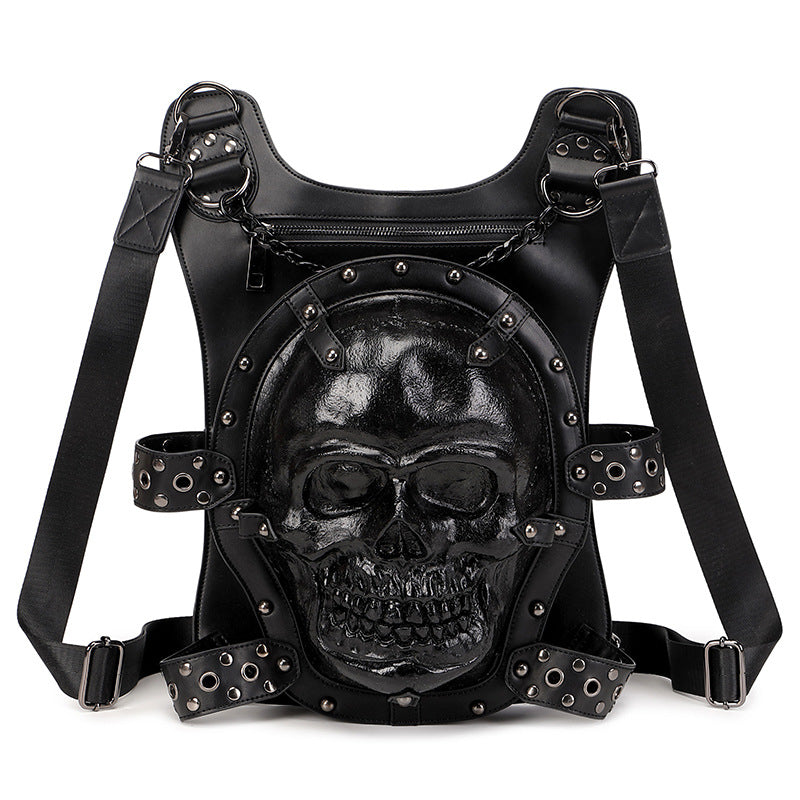 Women's & Men's & Skull Trendy Cool Motorcycle Three-dimensional Leather Backpacks