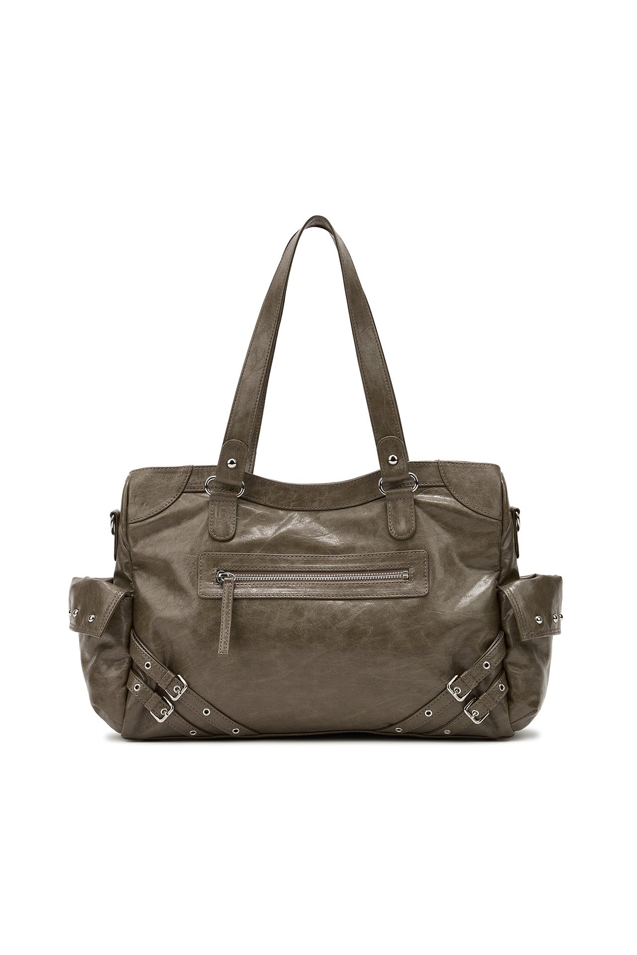 Women's Niche Motorcycle Large Drawstring Pocket Studded Tote Bags