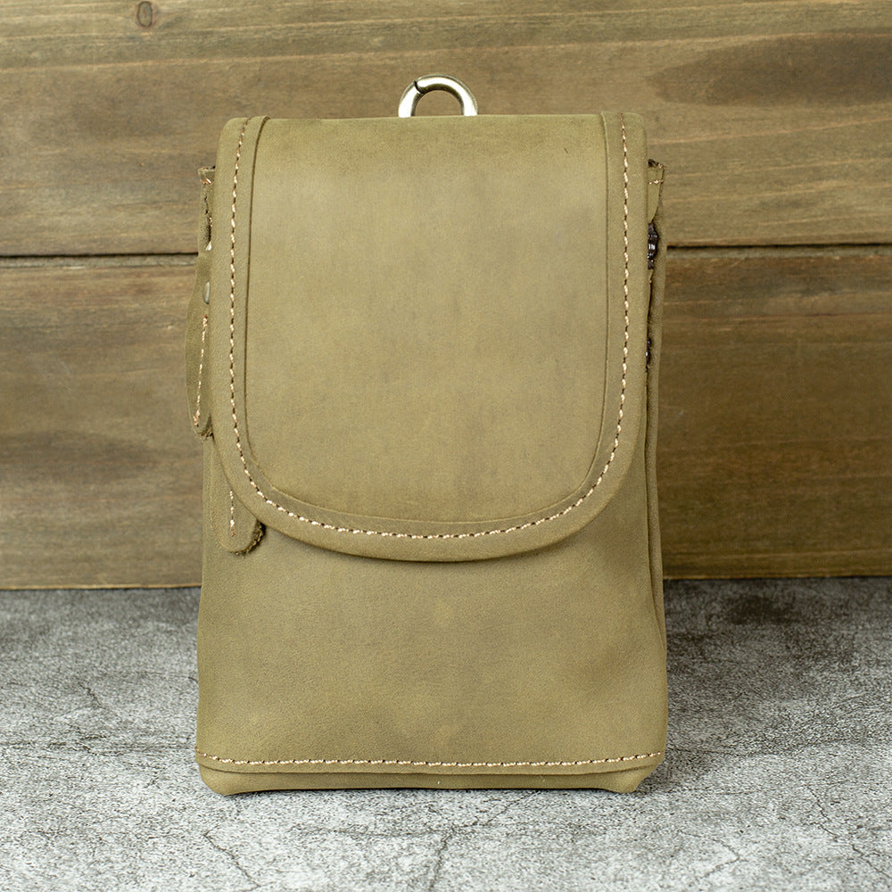 Men's First Layer Yellow Cowhide Retro Simple Mobile People Phone Bags