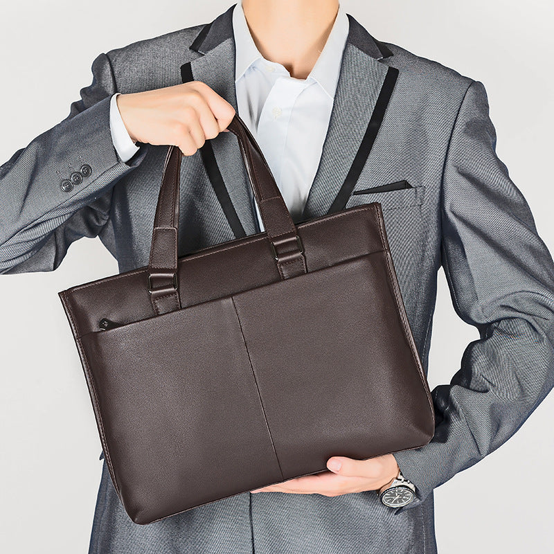 Men's Classic First Layer Cowhide Leather Large Men's Handbags