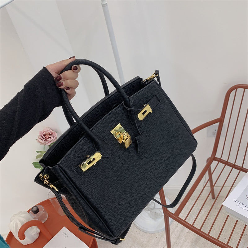 Fashion Classy Litchi Grain Latch Big Handbags