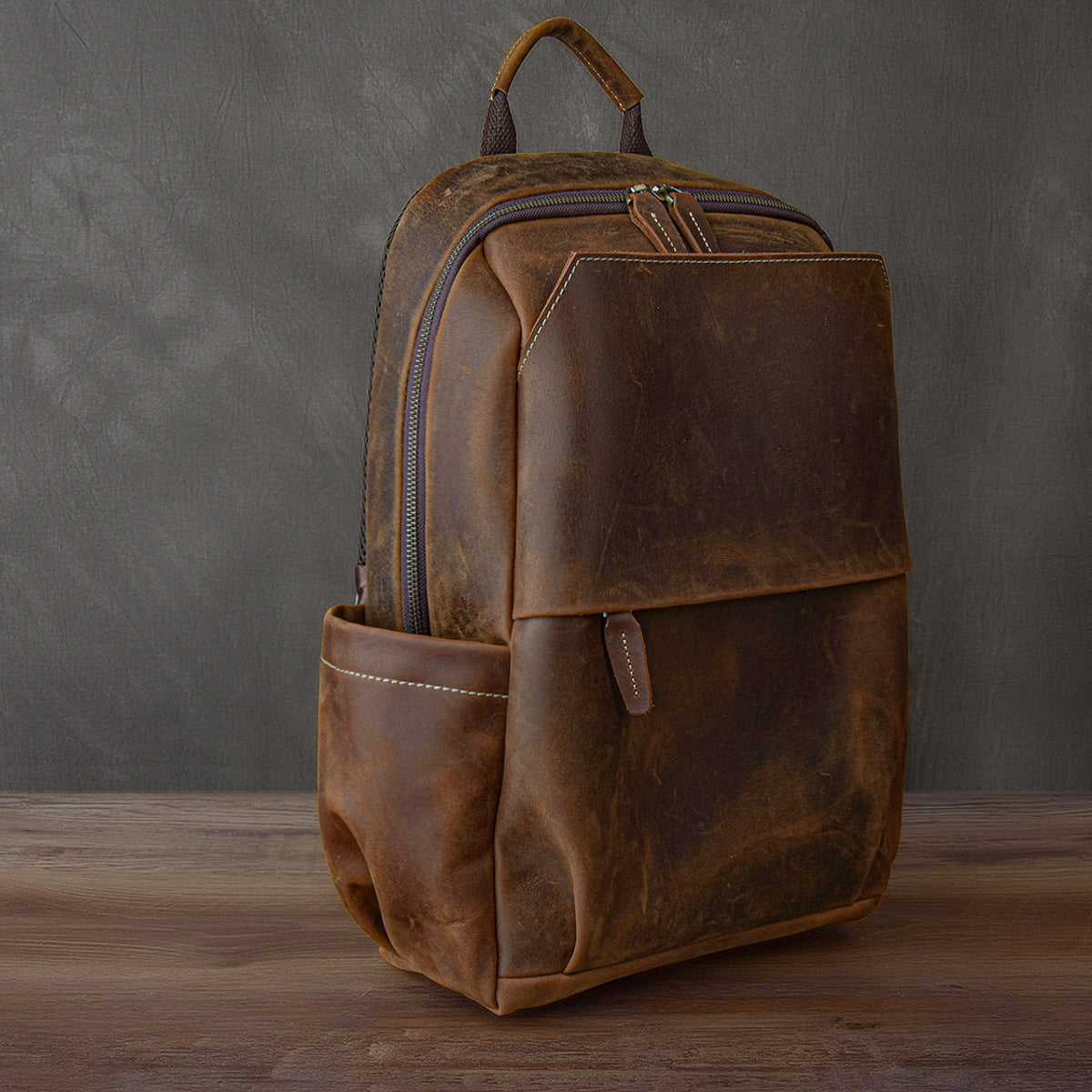 Men's Leather Retro Trendy Crazy Horse Leisure Backpacks
