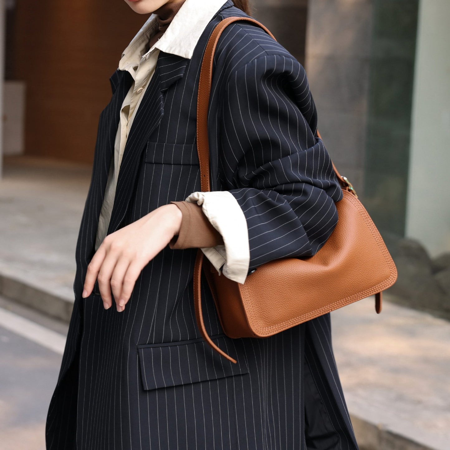 Women's Lychee Pattern First Layer Cowhide French Genuine Bags