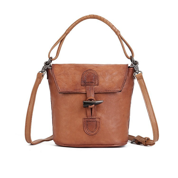 Women's Street Retro First Layer Cowhide Exquisite Bucket Bags