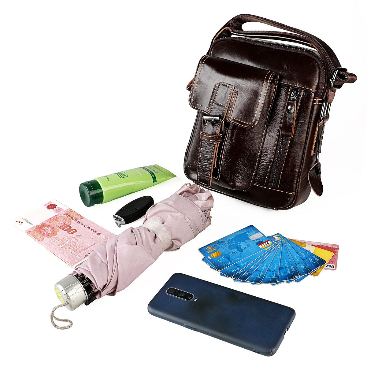 Men's Genuine Leather Fashion Retro Mobile Bags