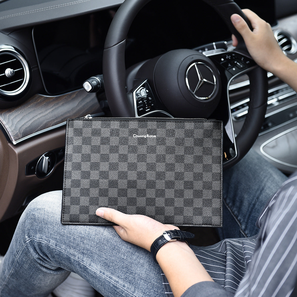 Men's Charming Clutch Business Fashion Plaid Men's Handbags