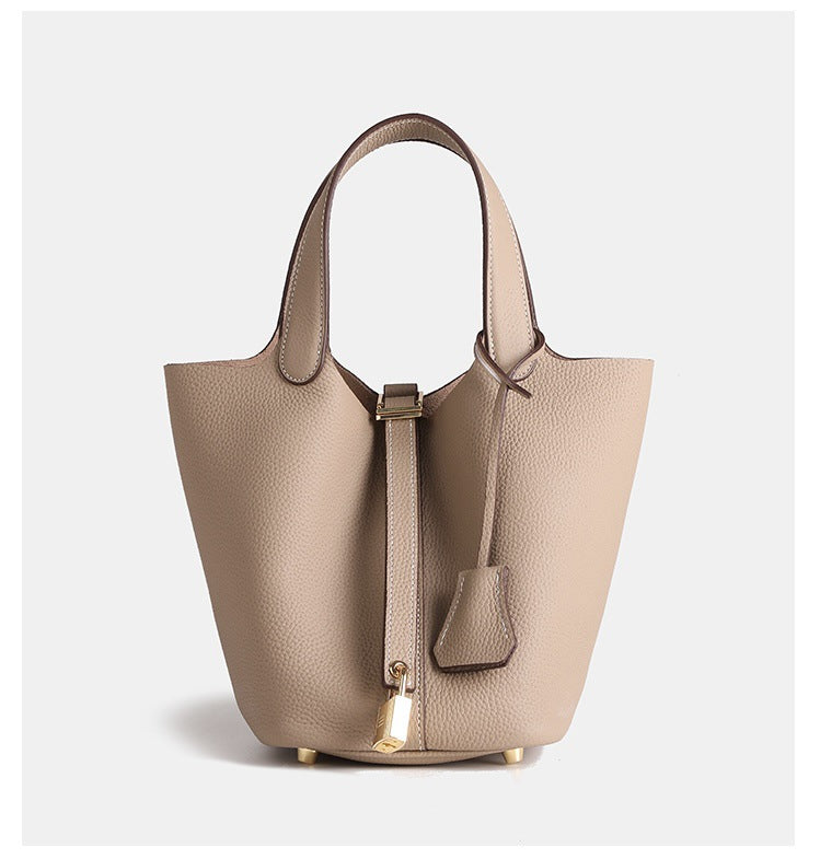 Women's High Quality Vegetable Basket First Layer Cowhide Portable Commuter Bucket Bags
