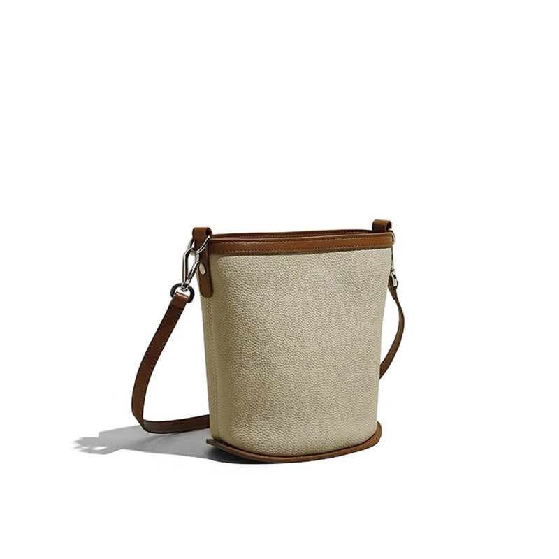 Women's Design Cowhide Leather Fashion Color Contrast Bucket Bags