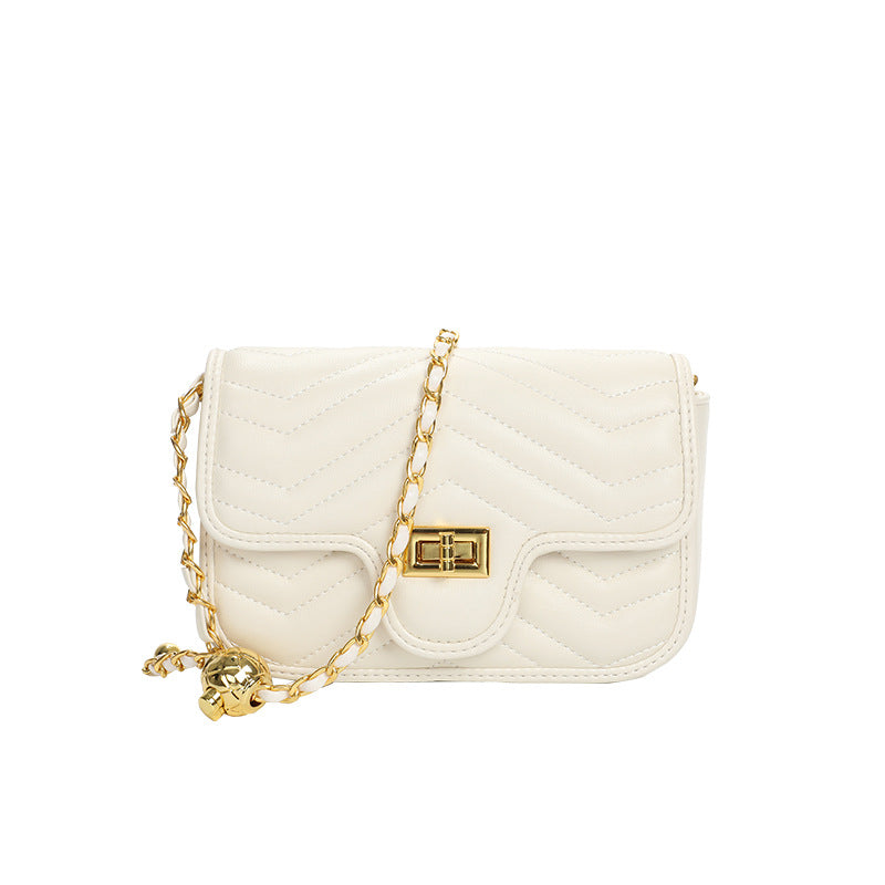 Women's Genuine Leather Golden Balls Rhombus Chain Shoulder Bags