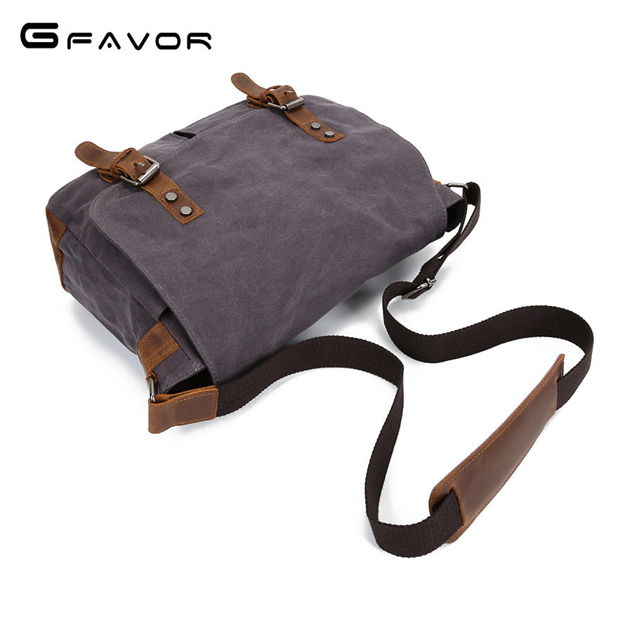 Men's Crazy Horse Leather Canvas Large Capacity Men's Messenger Bags