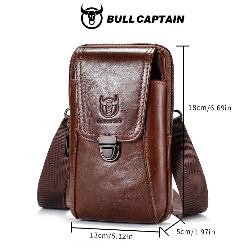 Men's Bull Captain Leather Wear Mobile Pouch Men's Waist Packs