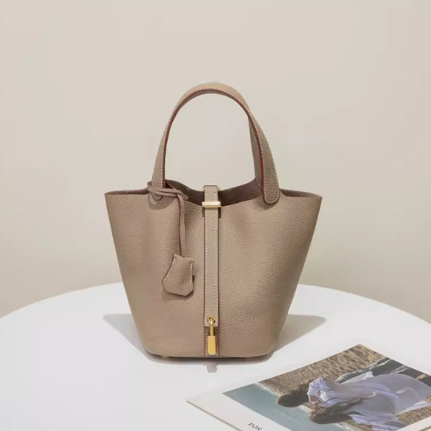 Women's Vegetable Basket Genuine Leather Autumn Bucket Bags