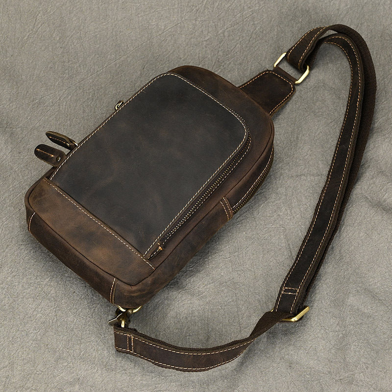 Men's Crazy Horse Leather Leisure Cowhide Simple Men's Chest Bags