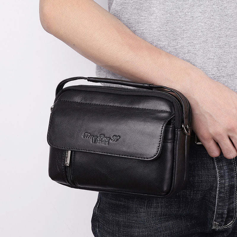Men's Slouchy Trendy Leather Cowhide Mobile Men's Messenger Bags