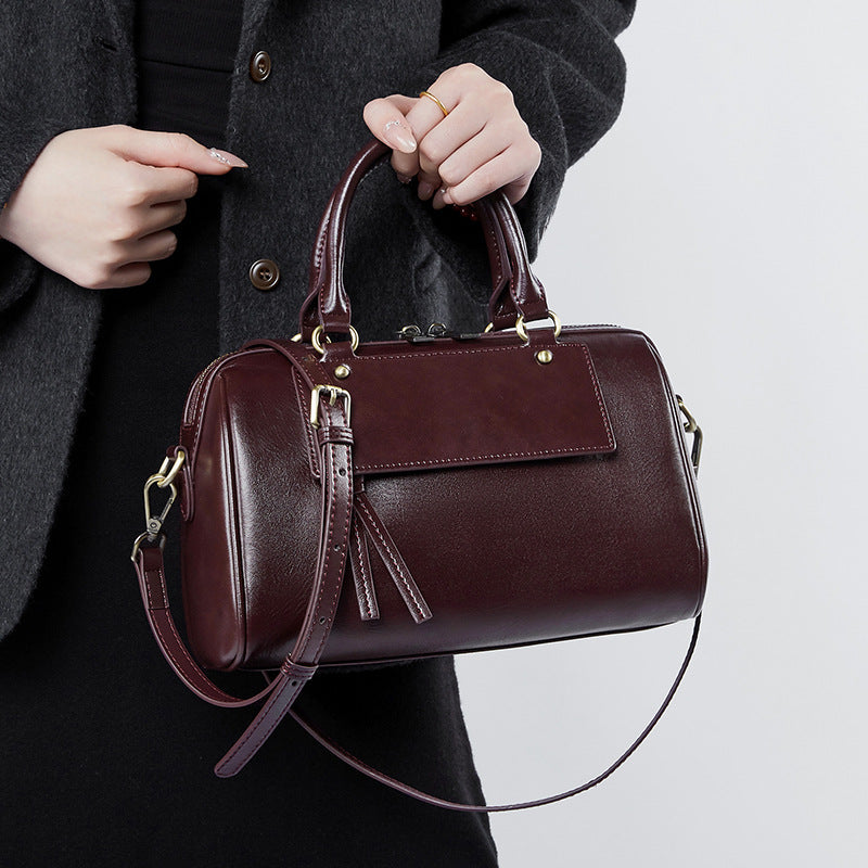 Women's Winter Genuine Leather Boston Pillow Fashion Crossbody Bags