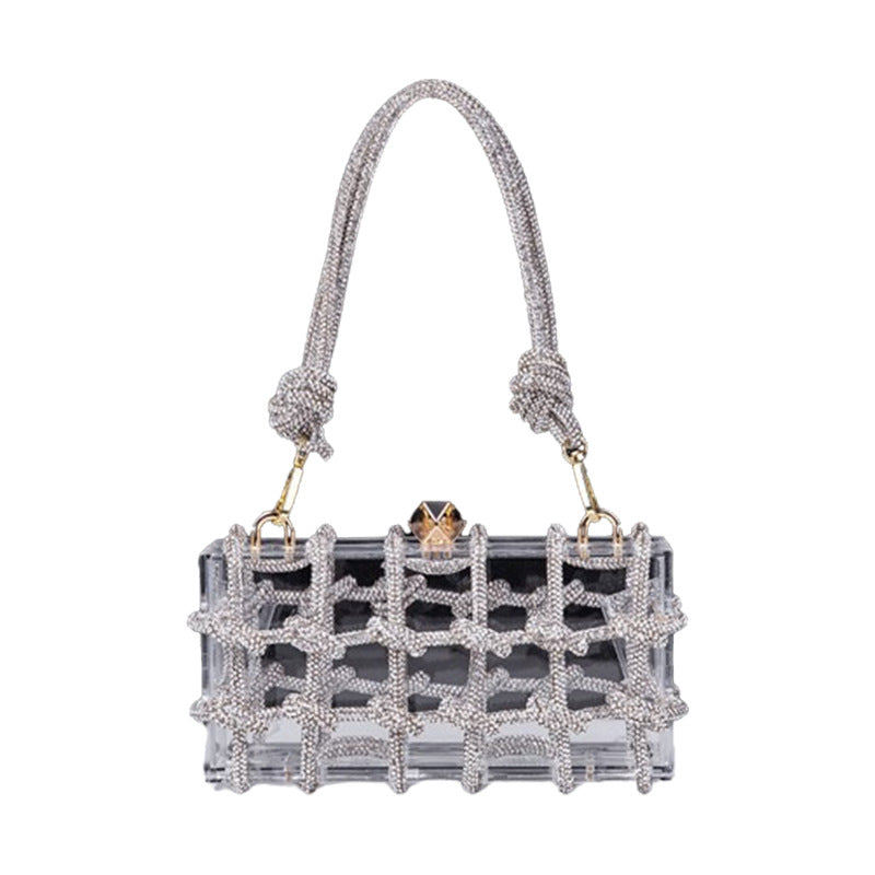 Women's Acrylic Box Hand-woven Diamond Rope Dinner Small Square Bags