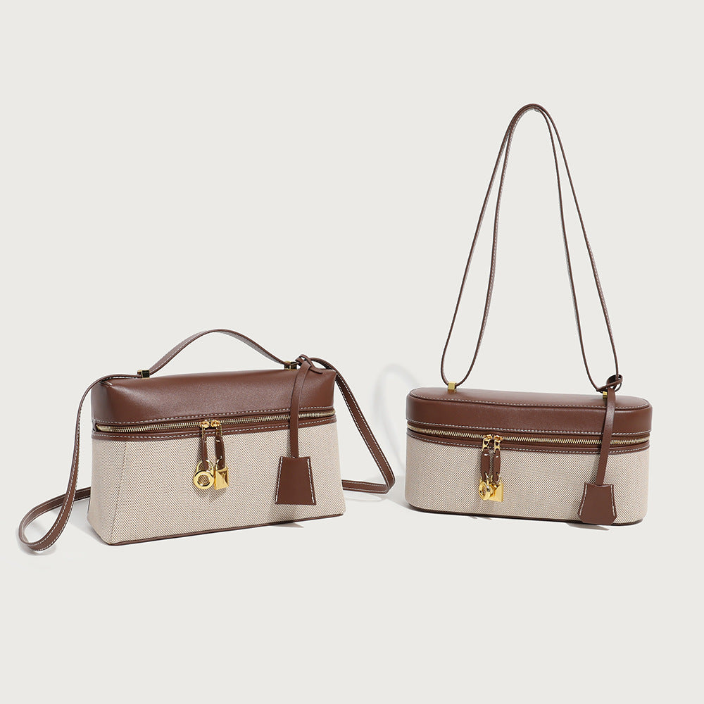 Minimalist Retro Box Lunch Stitching Canvas Shoulder Bags