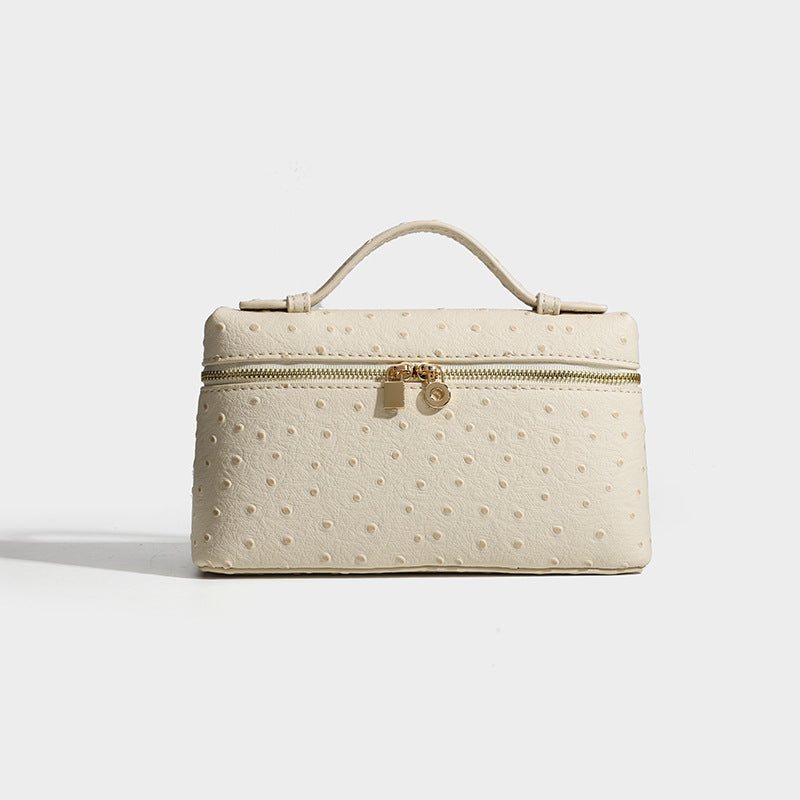 Genuine Leather Ostrich Grain Lunch Box Small Square Bags