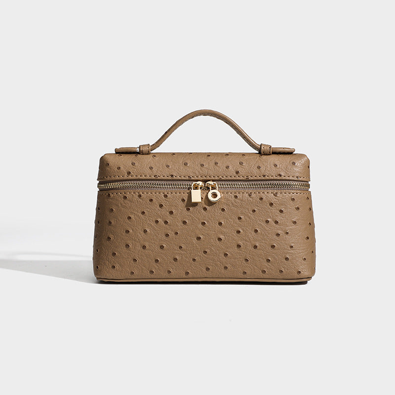 Genuine Leather Ostrich Grain Lunch Box Small Square Bags