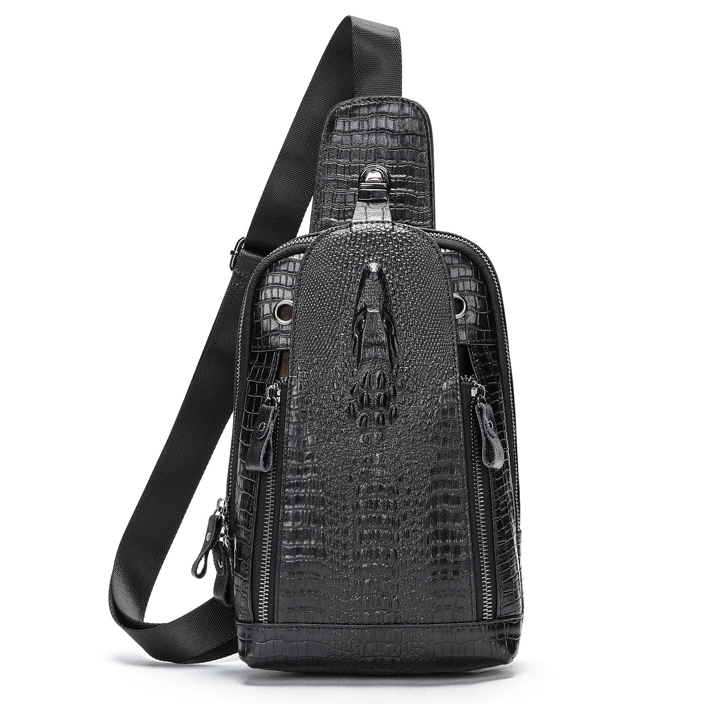 Men's Leather Crocodile Pattern Cowhide Zipper Fashion Men's Chest Bags