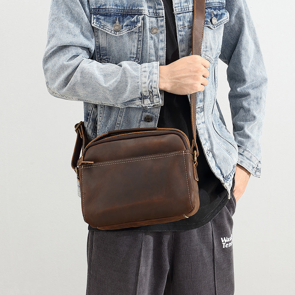 Men's Vintage Crazy Horse Leather Cowhide Premium Men's Shoulder Bags