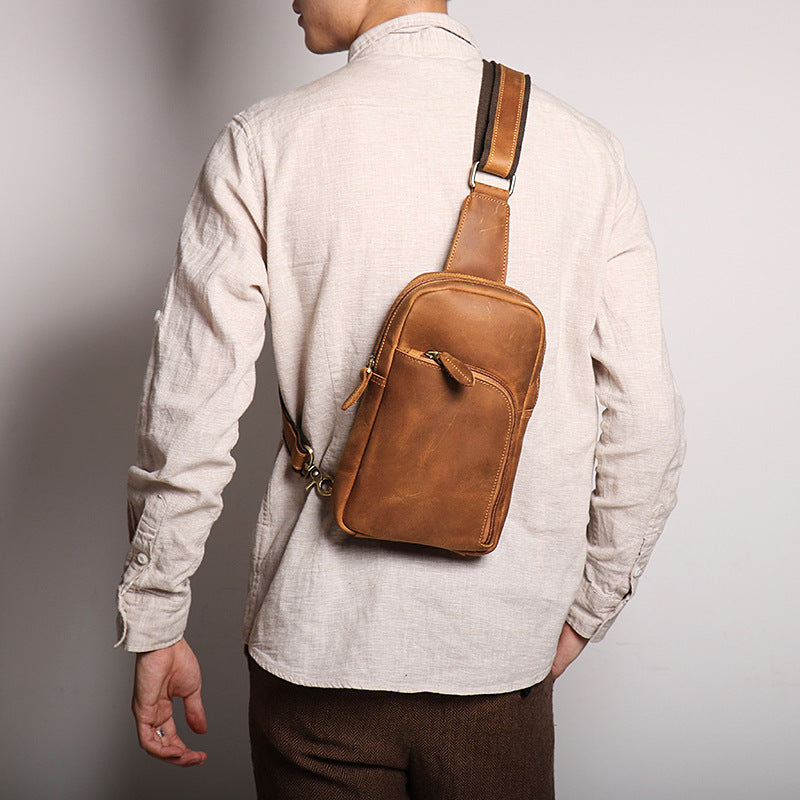 Women's & Men's & Leather Retro Crazy Horse Large Men's Chest Bags