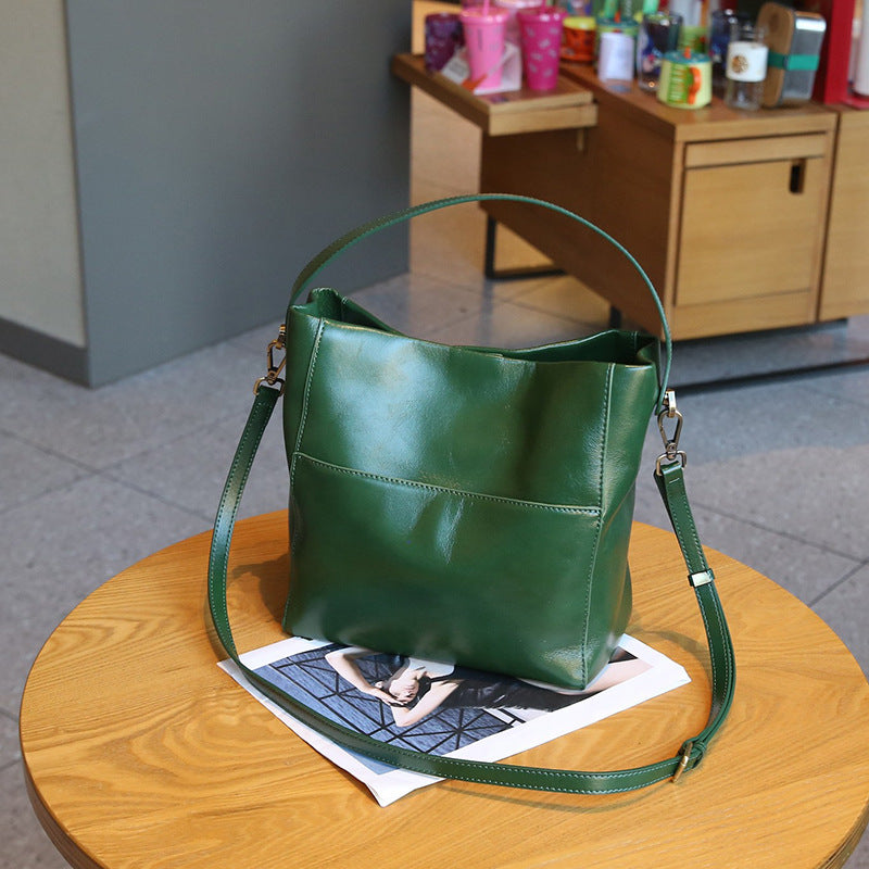 Women's Design First Layer Oil Wax Cowhide Tote Bags