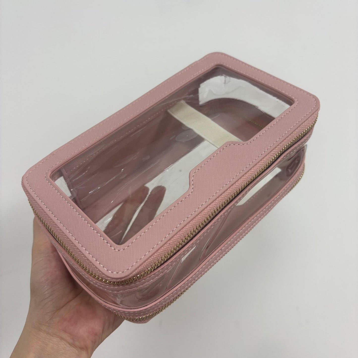 Leather Transparent Waterproof Portable Toiletry Double Cosmetic Bags
