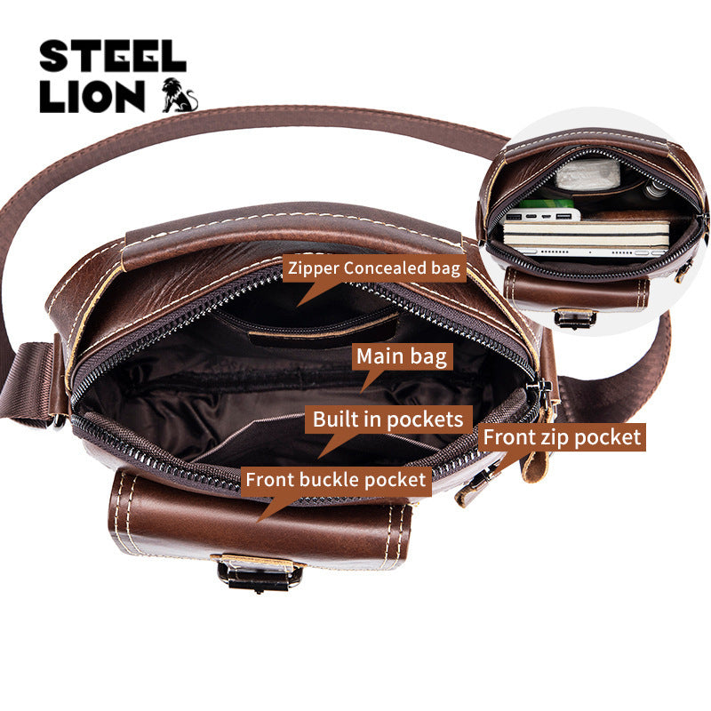 Men's Cowhide Genuine Leather Retro Vertical Handbags