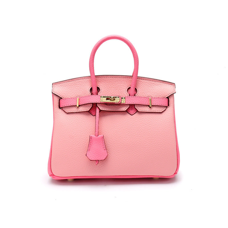Women's Macaron Color Matching First Layer Cowhide Handbags