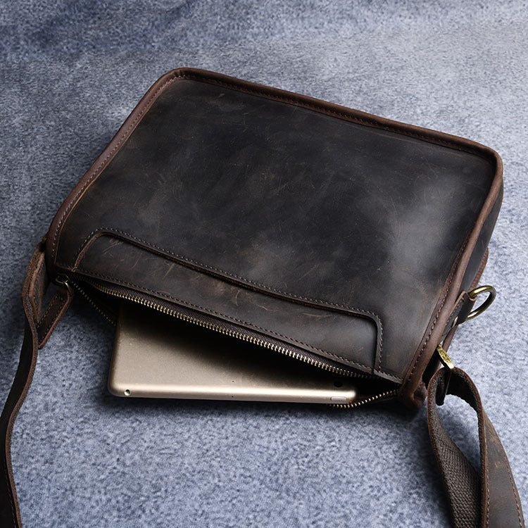 Men's Crazy Horse Leather Handmade Genuine Cattle Men's Shoulder Bags