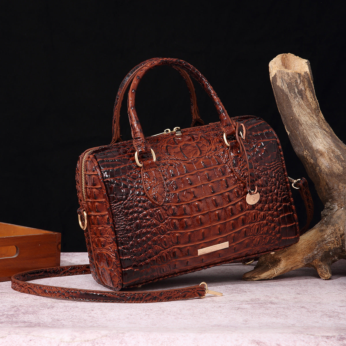Women's Portable Underarm Vintage Brahmin Crocodile Pattern Handbags