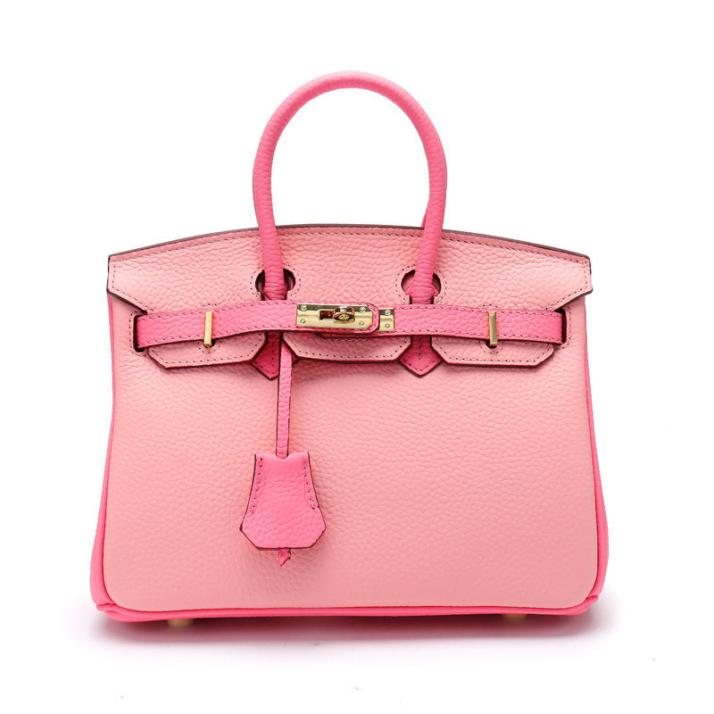 Women's Macaron Color Matching First Layer Cowhide Handbags