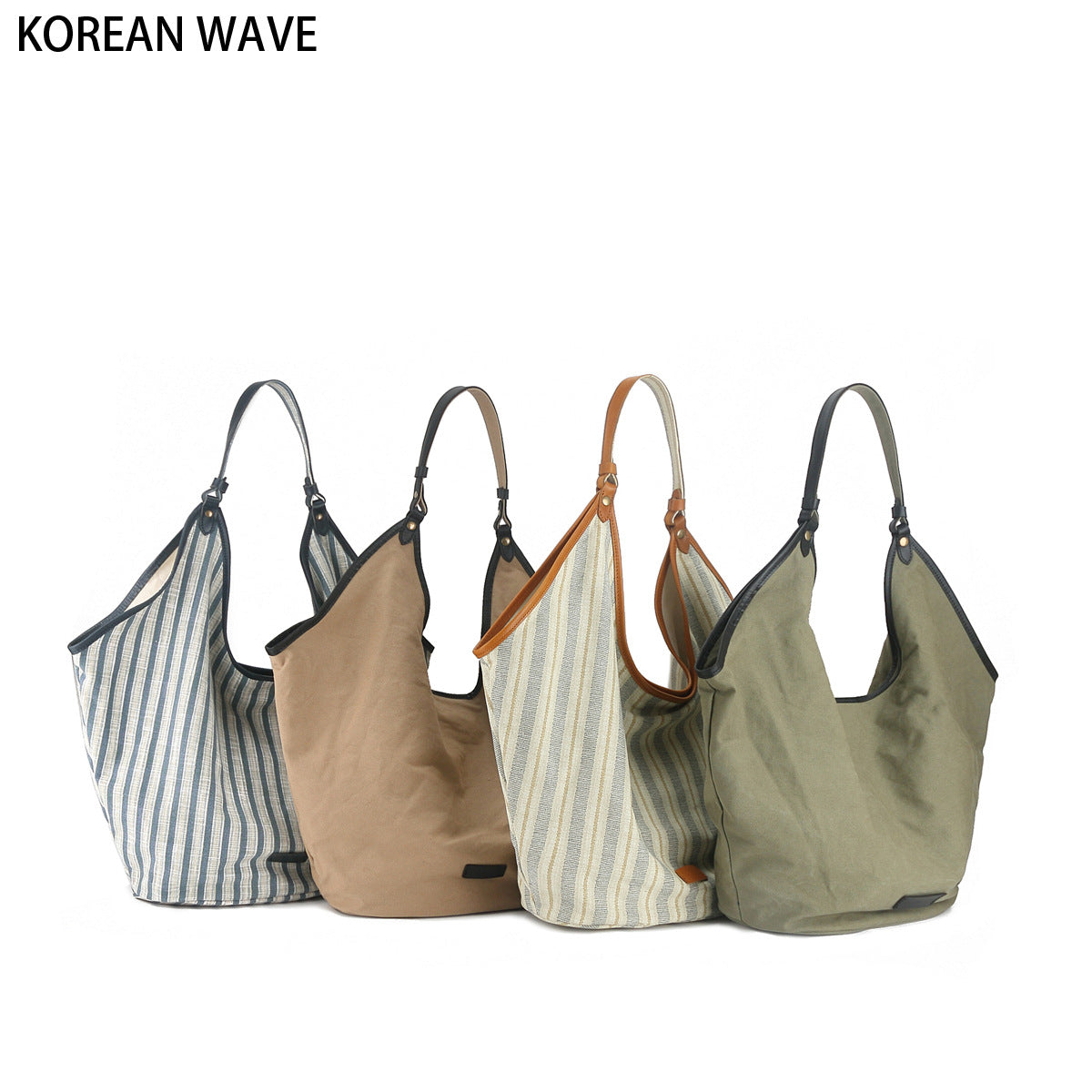 Women's Artistic Striped Canvas Simple Commute Large Shoulder Bags