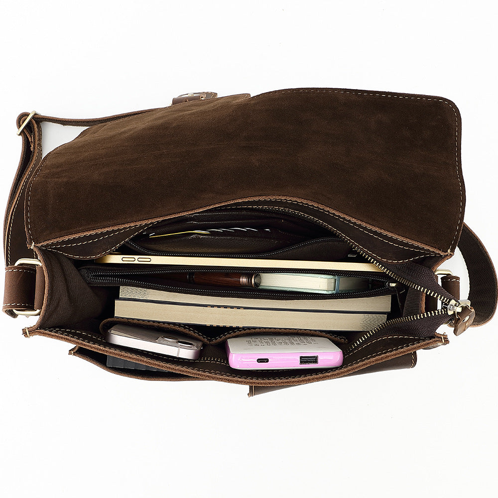 Men's Slouchy Leather Crazy Horse Computer Men's Messenger Bags