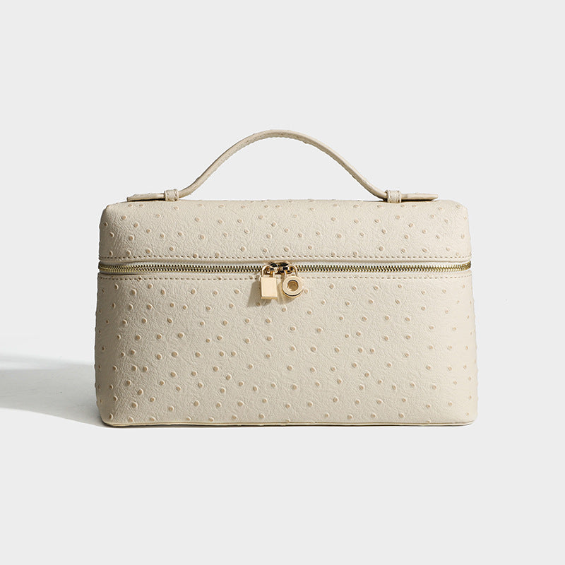 Genuine Leather Ostrich Grain Lunch Box Small Square Bags