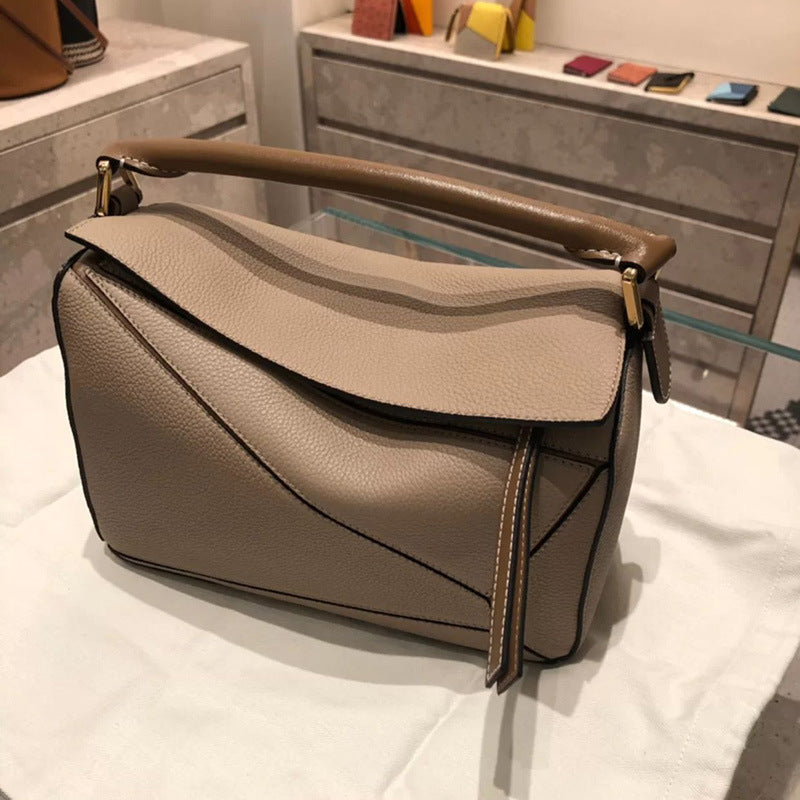 Women's Geometric Cowhide Pillow Portable Stitching Diamond Shoulder Bags