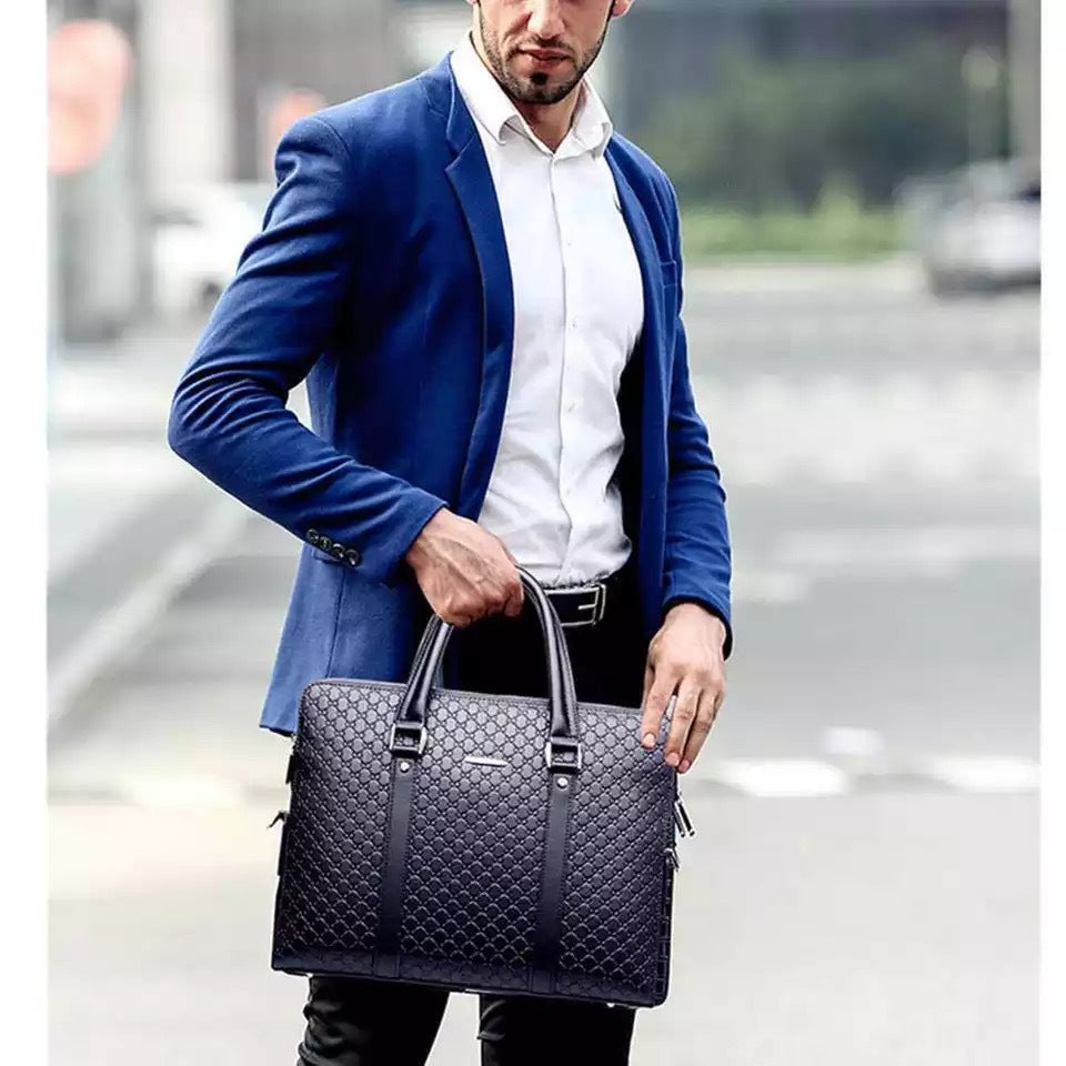 Men's Embossed Letter Synthetic Leather Business Horizontal Men's Briefcases