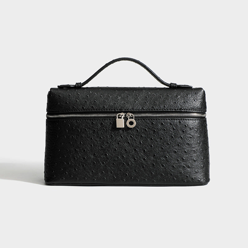 Genuine Leather Ostrich Grain Lunch Box Small Square Bags