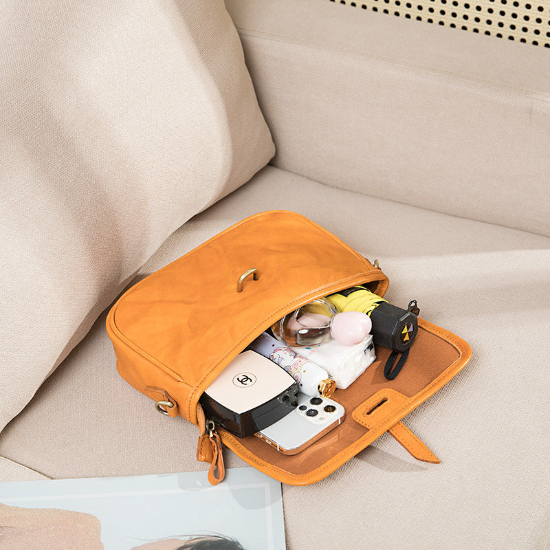 Women's Vegetable Tanned Leather Cowhide One Portable Shoulder Bags
