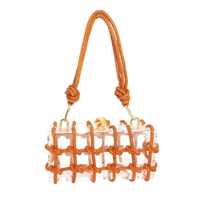 Women's Acrylic Box Hand-woven Diamond Rope Dinner Small Square Bags
