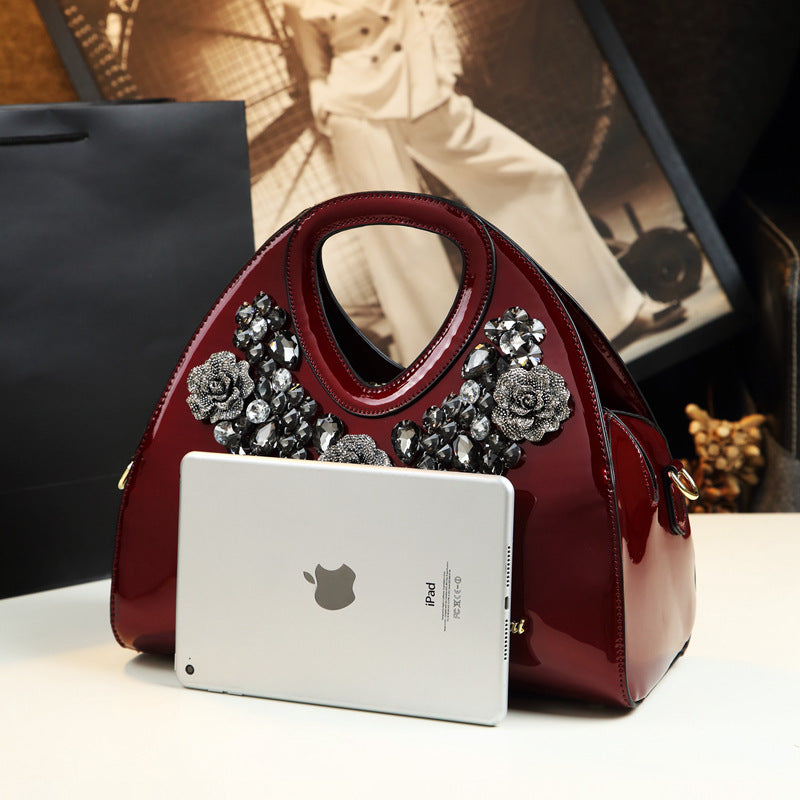 Refined Rhinestone Dumpling Mom Style Patent Handbags