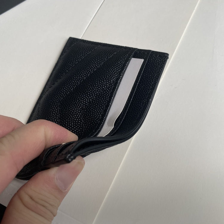 Women's Caviar V Pattern Rhombus Genuine Leather Card Holder