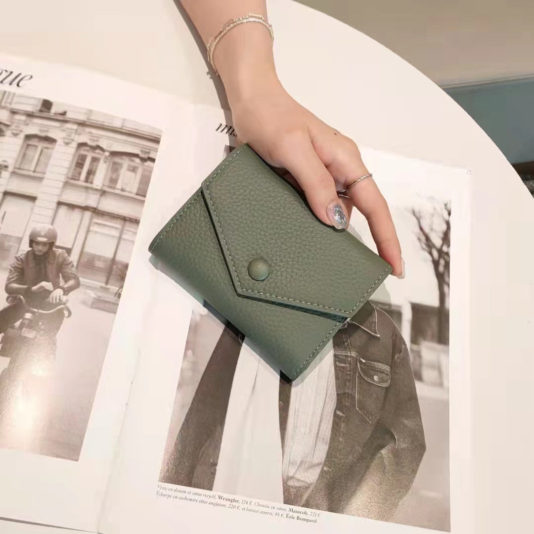 Women's Fashion Cattlehide Leather Three-fold Vertical Purses