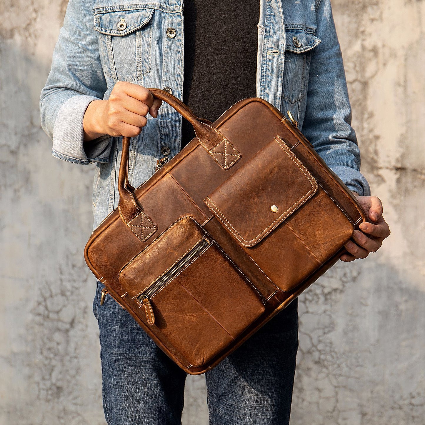 Men's Business Genuine Leather Document Vintage First Men's Handbags