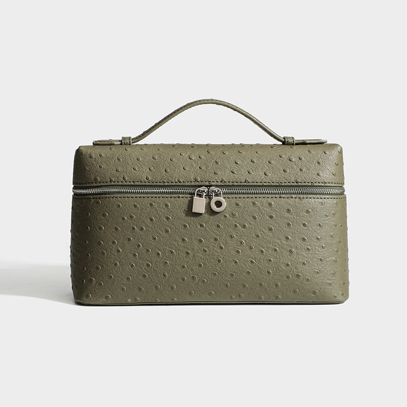 Genuine Leather Ostrich Grain Lunch Box Small Square Bags