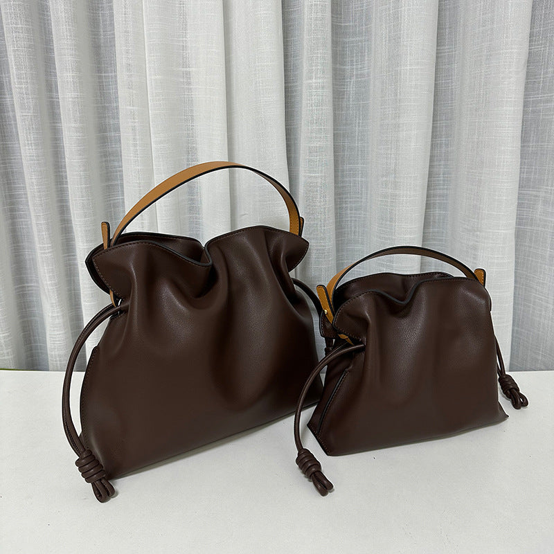Women's Soft Cowhide Drawstring Lucky Large Size Bucket Bags