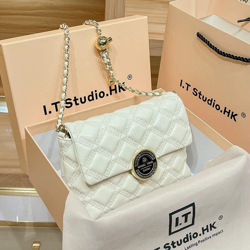 Genuine Leather Golden Ball Diamond Chain Shoulder Bags