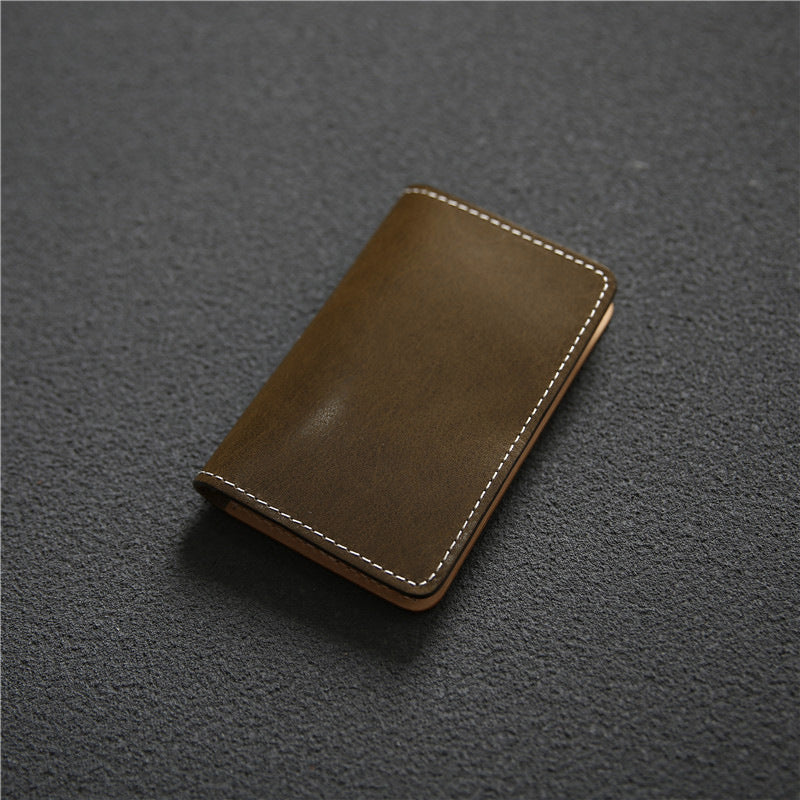 Men's Retro Short Handmade First Layer Cowhide Leather Bank Card Holder